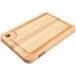 A John Boos maple wood cutting board with a handle.