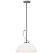 A Canarm brushed nickel pendant light with a white glass shade.