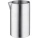 A silver metal stainless steel mixing tin with a spout.