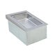 A silver rectangular stainless steel sink with a lid.