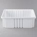 A white plastic Metro tote box with a lid.