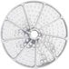 A stainless steel circular disc with holes.