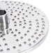 A stainless steel circular disc with holes in it.