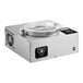 A silver ChocoVision chocolate tempering machine with a clear plastic lid.