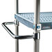 A MetroMax iQ stainless steel mobile shelving unit with an extended handle.