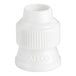 A white plastic two-piece standard coupler for piping bags.