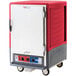 A red and grey rectangular Metro C5 holding and proofing cabinet with a door.