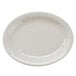 A white oval china platter with a narrow ivory rim.