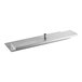 A stainless steel rectangular metal jockey box beer drip tray with a pipe.