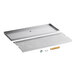 A stainless steel surface mount beer drip tray with a perforated grate and installation hardware.