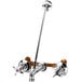 A chrome plated T&S mop sink faucet with two long handles and a hose outlet.