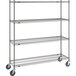 A gray Metro Super Erecta metal shelving unit with wheels.