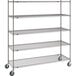 A gray Metro Super Erecta metal shelving unit with wheels.