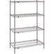 A Metro Super Erecta wire shelving unit with three gray shelves.