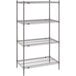 A Metro Super Erecta wire shelving unit with three gray metal shelves.