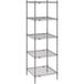 A Metro Super Erecta gray wire shelving unit with four shelves.