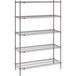 A Metro Super Erecta gray wire shelving unit with four shelves.