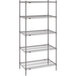 A Metro Super Erecta gray wire shelving unit with four shelves.