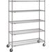 A gray Metro Super Erecta metal wire shelving unit with wheels.
