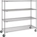 A gray Metro Super Erecta mobile wire shelving unit on wheels.