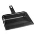 A black plastic dustpan with a handle.