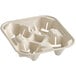 A white World Centric compostable drink carrier with four cup compartments.