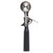 A black and silver Vollrath Jacob's Pride thumb press ice cream scoop.