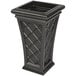 A black rectangular planter with a square top and lattice design.