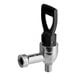 A chrome Choice metal spigot with a black handle.