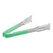 Two Vollrath stainless steel tongs with green Kool-Touch® handles.