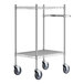 A Regency chrome utility cart with two shelves and wheels.