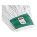 A white Rubbermaid looped end wet mop head with a green and white label.