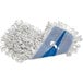 A Rubbermaid blue and white microfiber mop pad in a clear plastic bag.