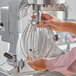 A person using an Avantco wire whisk attachment on an Avantco mixer.