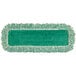 A green and white Rubbermaid microfiber dust pad with hook and loop.