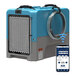 An AlorAir Storm Extreme LGR 85 blue and grey dehumidifier with a wire wrapped around it.