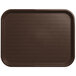 A Carlisle chocolate brown plastic fast food tray with a rectangular shape.