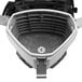 The bottom of a black and white ProTeam backpack vacuum.