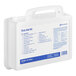 A white First Aid Only first aid kit with blue text.
