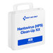 A white First Aid Only plastic case with blue text reading "Hantavirus (HPS) Spill Clean-Up Kit" containing 17 pieces.