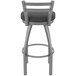 A black outdoor Holland Bar Stool with a gray Breeze Graphite seat and stainless steel legs.