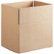 A close-up of a brown Lavex cardboard shipping box with a cut out top.