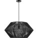 A Globe Matte Black Twine Chandelier with a black mesh shade.