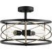 A Globe black and brass semi-flush mount light.