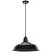 A Globe matte black hardwire pendant light with a black cord and shade hanging from the ceiling.