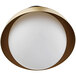 A Globe matte brass and black flush mount light with a white shade.