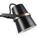 A Globe matte black and antique brass wall sconce with a metal arm.