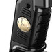 A close-up of the Flavour Blaster gold nozzle on a black device.