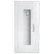 A white semi-recessed fire extinguisher cabinet with a full glass door.