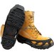 A pair of yellow Impacto Stride ice traction overshoes with black soles.